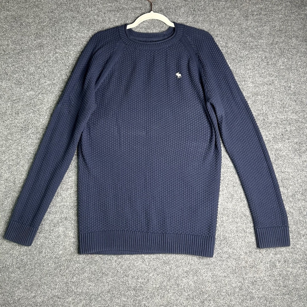 Abercrombie & Fitch Mens Chunky Knit Sweater Size Medium Navy‎ Blue Moose Logo